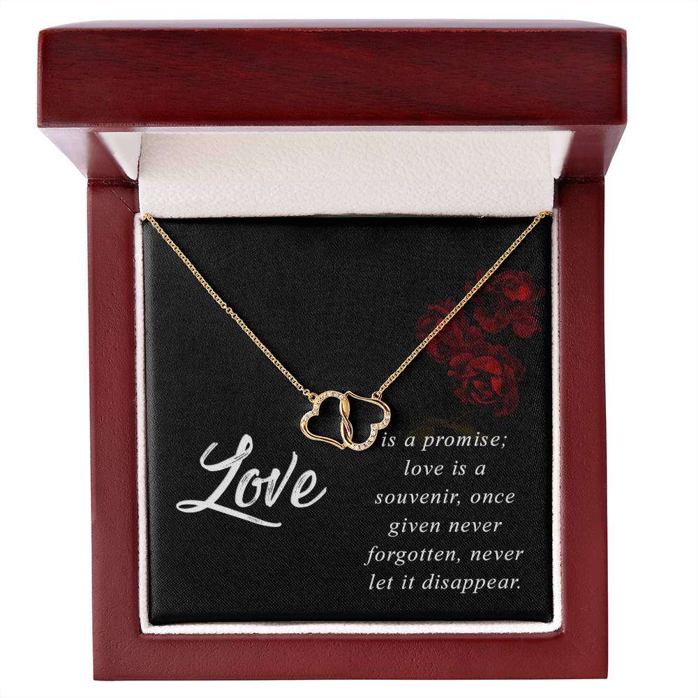 10K yellow gold heart necklace with diamonds in mahogany gift box, Everlasting Love.