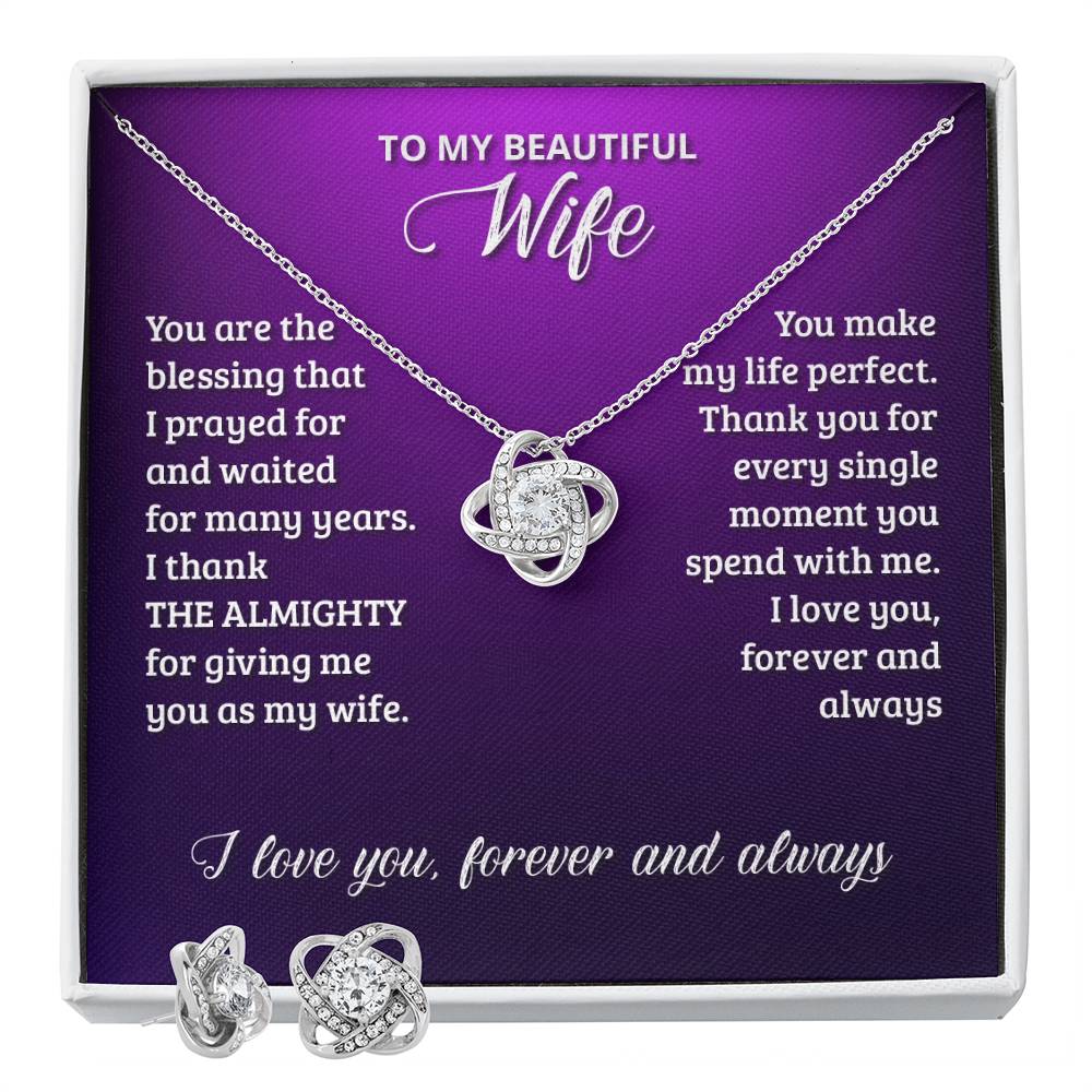 JewelryLove Knot Earring & Necklace Set WifeSurprise your loved one with this gorgeous Love Knot Earring &amp; Necklace Set! The Love Knot design represents an unbreakable bond between two souls. This symbol oLove Knot Earring & Necklace Set Wife