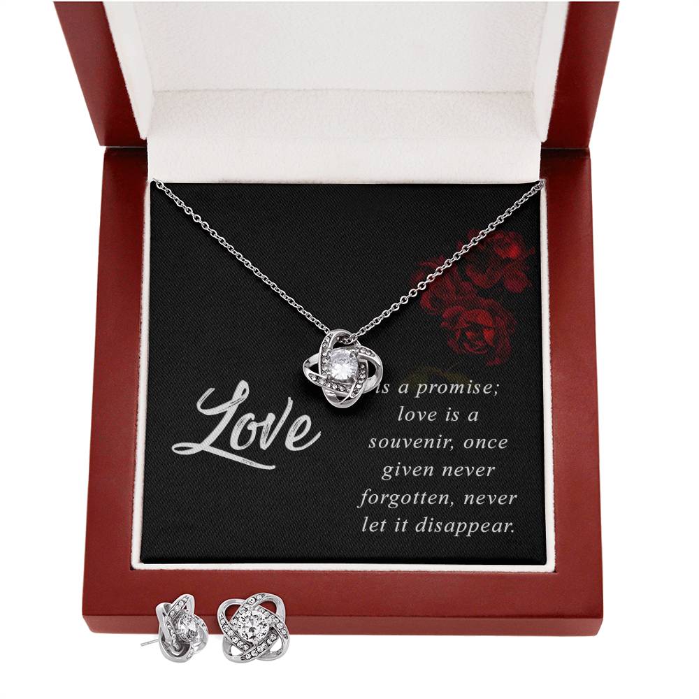 JewelryLove Knot Earring & Necklace Set LoveSurprise your loved one with this gorgeous Love Knot Earring &amp; Necklace Set! The Love Knot design represents an unbreakable bond between two souls. This symbol oLove Knot Earring & Necklace Set Love