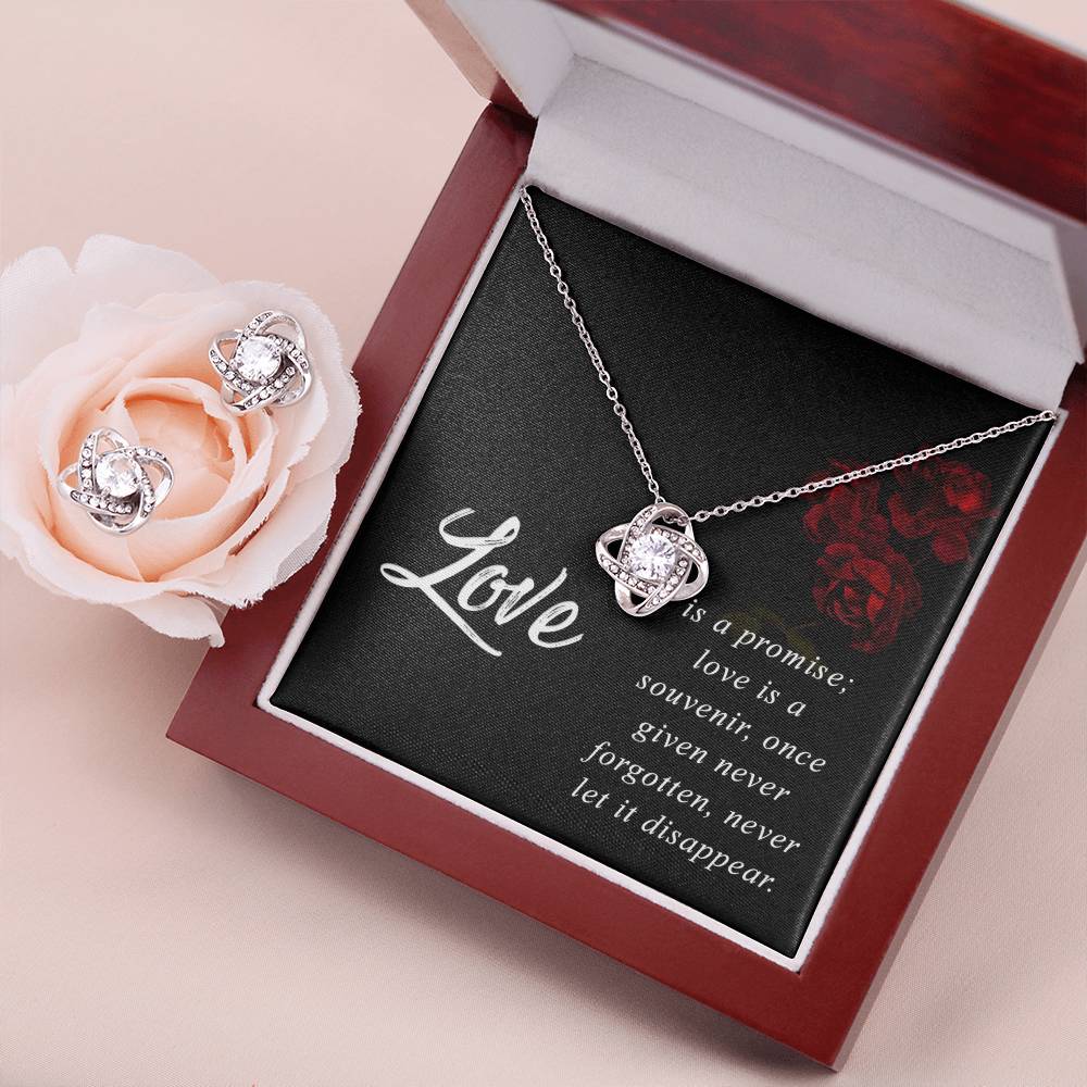 JewelryLove Knot Earring & Necklace Set LoveSurprise your loved one with this gorgeous Love Knot Earring &amp; Necklace Set! The Love Knot design represents an unbreakable bond between two souls. This symbol oLove Knot Earring & Necklace Set Love