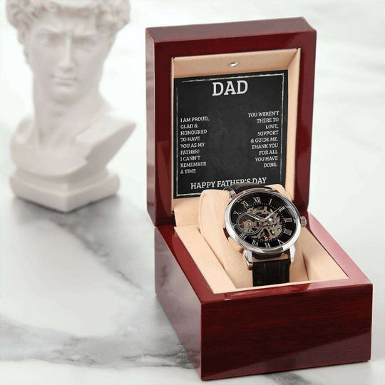 JewelryMen's Openwork Watch DadGive the gift of luxury with this handsome and daring timepiece. The Men's Openwork Watch is the perfect blend of classic design and modern styling, making it an essMen's Openwork Watch Dad