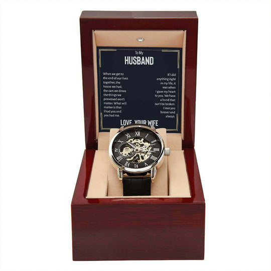 JewelryMen's Openwork Watch HusbandGive the gift of luxury with this handsome and daring timepiece. The Men's Openwork Watch is the perfect blend of classic design and modern styling, making it an essMen's Openwork Watch Husband