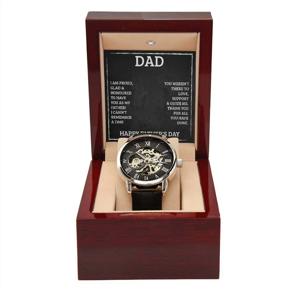 JewelryMen's Openwork Watch DadGive the gift of luxury with this handsome and daring timepiece. The Men's Openwork Watch is the perfect blend of classic design and modern styling, making it an essMen's Openwork Watch Dad