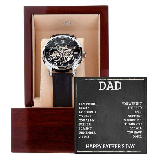 JewelryMen's Openwork Watch DadGive the gift of luxury with this handsome and daring timepiece. The Men's Openwork Watch is the perfect blend of classic design and modern styling, making it an essMen's Openwork Watch Dad