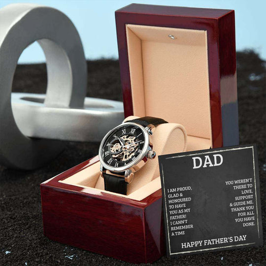 JewelryMen's Openwork Watch DadGive the gift of luxury with this handsome and daring timepiece. The Men's Openwork Watch is the perfect blend of classic design and modern styling, making it an essMen's Openwork Watch Dad