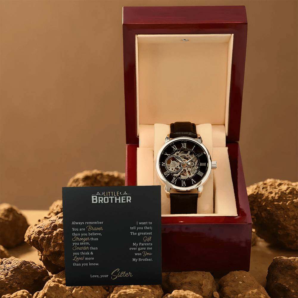 JewelryMen's Openwork Watch Little BotherGive the gift of luxury with this handsome and daring timepiece. The Men's Openwork Watch is the perfect blend of classic design and modern styling, making it an essMen's Openwork Watch Little Bother