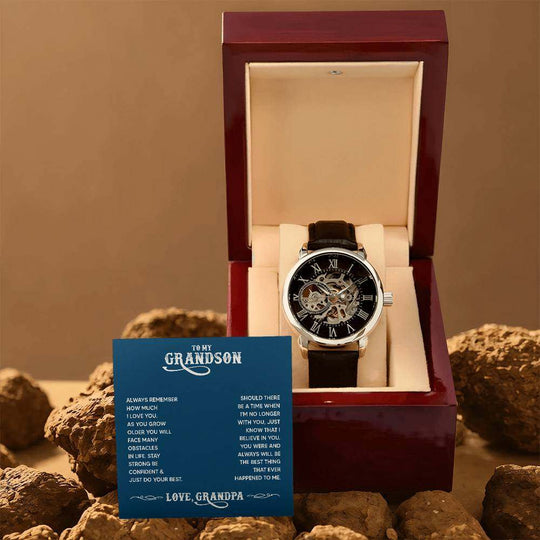 JewelryMen's Openwork Watch GrandsonGive the gift of luxury with this handsome and daring timepiece. The Men's Openwork Watch is the perfect blend of classic design and modern styling, making it an essMen's Openwork Watch Grandson