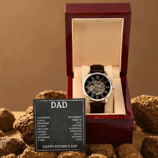 JewelryMen's Openwork Watch DadGive the gift of luxury with this handsome and daring timepiece. The Men's Openwork Watch is the perfect blend of classic design and modern styling, making it an essMen's Openwork Watch Dad