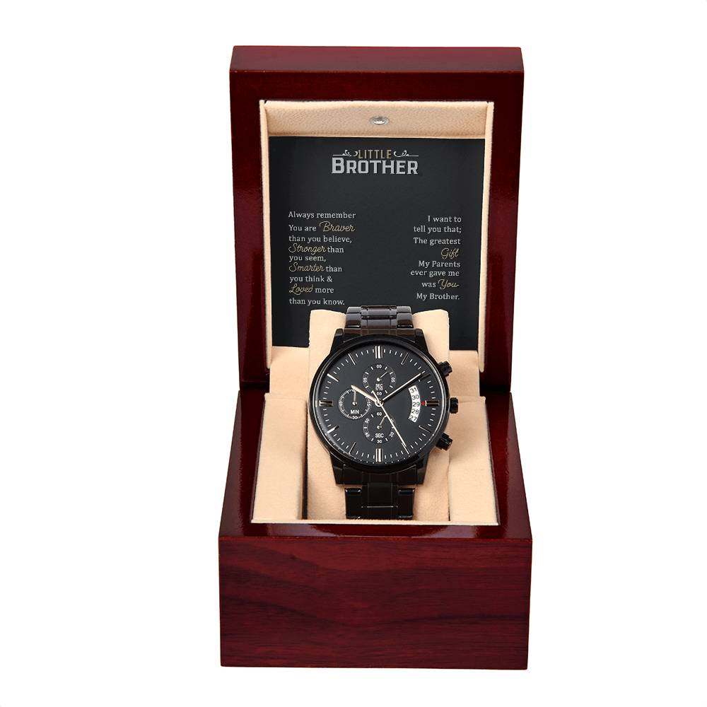 JewelryMen's Openwork Watch Little BrotherA handsome gift that can withstand constant use, this Black Chronograph Watch is perfect for all the special men in your life. A thoughtful present to your groomsmenMen's Openwork Watch Little Brother