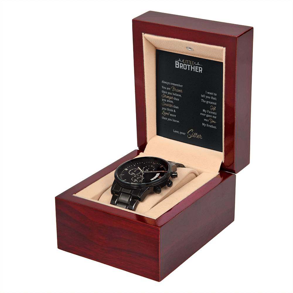 JewelryMen's Openwork Watch Little BrotherA handsome gift that can withstand constant use, this Black Chronograph Watch is perfect for all the special men in your life. A thoughtful present to your groomsmenMen's Openwork Watch Little Brother