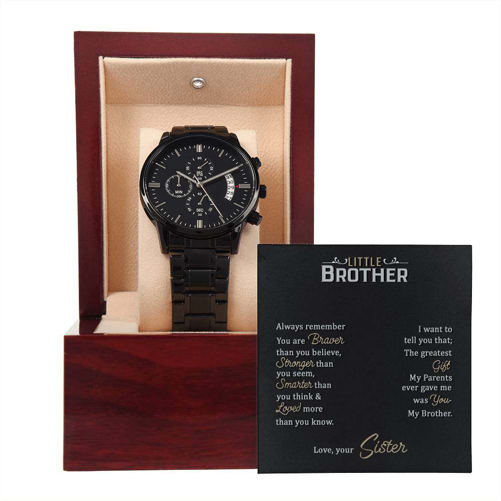 JewelryMen's Openwork Watch Little BrotherA handsome gift that can withstand constant use, this Black Chronograph Watch is perfect for all the special men in your life. A thoughtful present to your groomsmenMen's Openwork Watch Little Brother