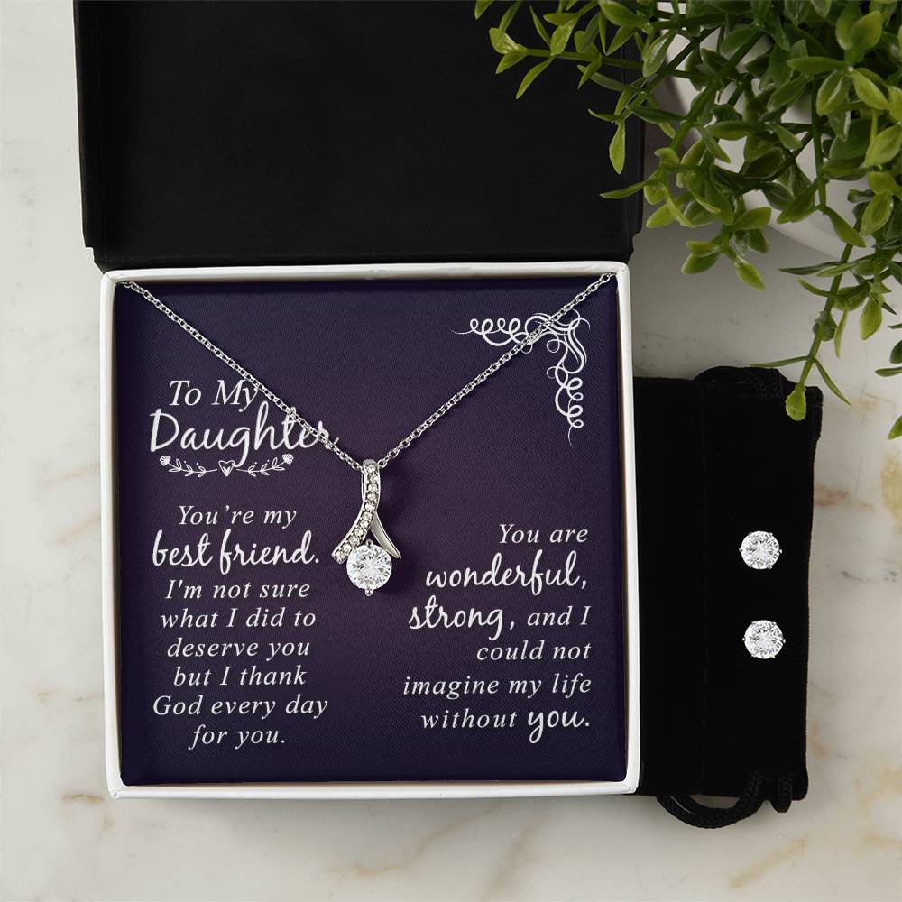 JewelryAlluring Beauty + Clear CZ Earrings My DaughterImagine her reaction when your loved one opens this stunning gift! The Alluring Beauty Necklace and Cubic Zirconia Earring Set is a sweet treat that is sure to dazzlAlluring Beauty + Clear CZ Earrings My Daughter