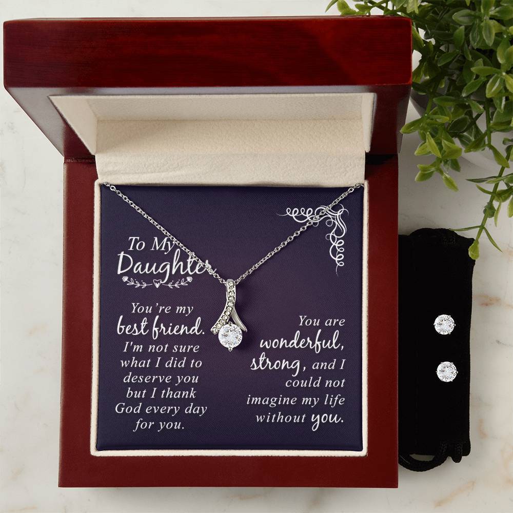 JewelryAlluring Beauty + Clear CZ Earrings My DaughterImagine her reaction when your loved one opens this stunning gift! The Alluring Beauty Necklace and Cubic Zirconia Earring Set is a sweet treat that is sure to dazzlAlluring Beauty + Clear CZ Earrings My Daughter