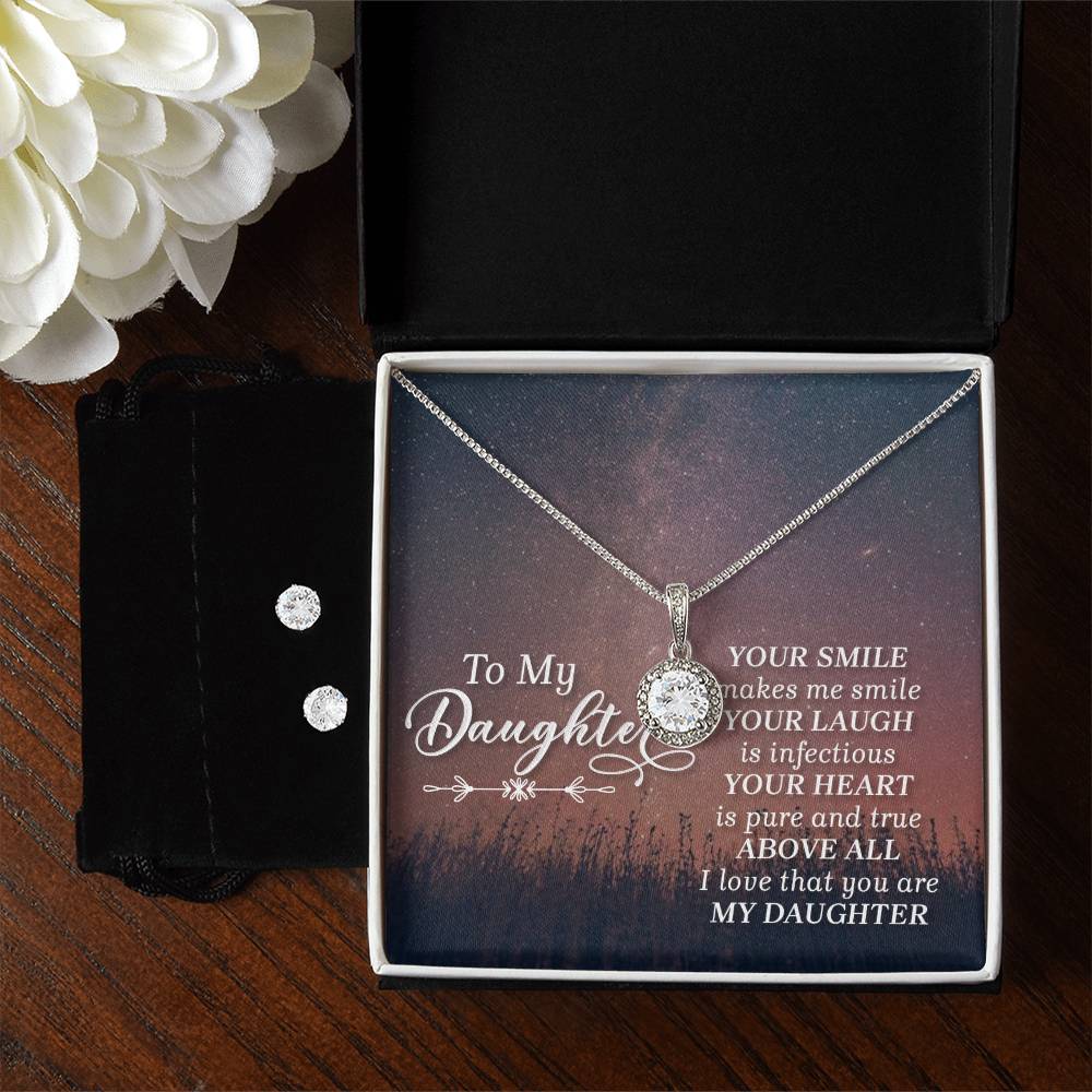 Eternal Hope Necklace and Clear CZ Earrings Gift Set for Daughter in Box