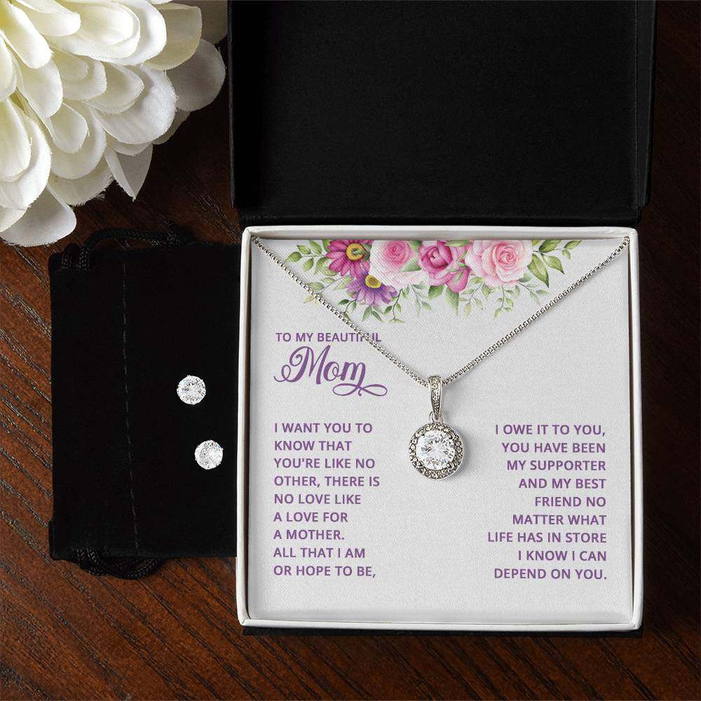 Eternal Hope Necklace and Clear CZ Earrings Gift Set for Mom in Box