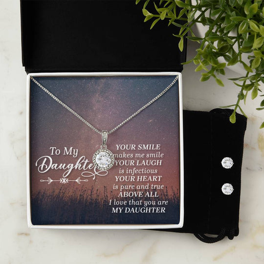 JewelryEternal Hope Necklace + Clear CZ Earrings DaughterSurprise your loved one with a stunning gift that will make her heart swell! Our dazzling Eternal Hope Necklace and Cubic Zirconia Earring Set is an eye catching paiEternal Hope Necklace + Clear CZ Earrings Daughter