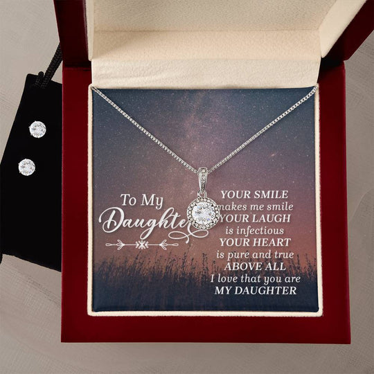 JewelryEternal Hope Necklace + Clear CZ Earrings DaughterSurprise your loved one with a stunning gift that will make her heart swell! Our dazzling Eternal Hope Necklace and Cubic Zirconia Earring Set is an eye catching paiEternal Hope Necklace + Clear CZ Earrings Daughter