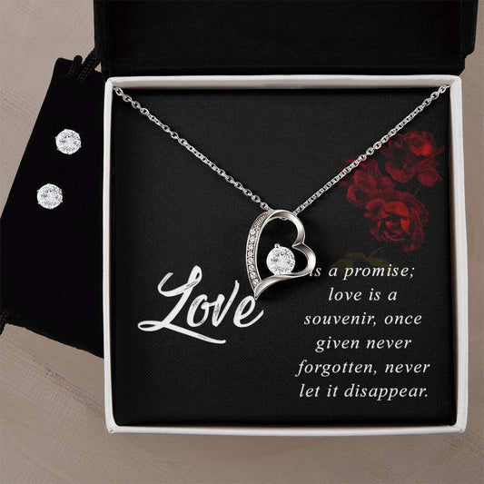 JewelryForever Love Necklace + Clear CZ Earrings LoveGive your loved one a gift that will make their heart swell! The Forever Love Necklace and Cubic Zirconia Earring Set is sure to do the trick.  This necklace and earForever Love Necklace + Clear CZ Earrings Love