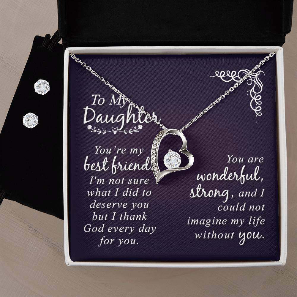 Forever Love Necklace and Clear CZ Earrings Jewelry Set for Daughter