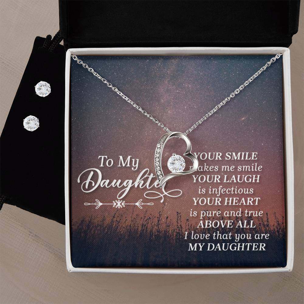 JewelryForever Love Necklace + Clear CZ Earrings DaughterGive your loved one a gift that will make their heart swell! The Forever Love Necklace and Cubic Zirconia Earring Set is sure to do the trick.  This necklace and earForever Love Necklace + Clear CZ Earrings Daughter