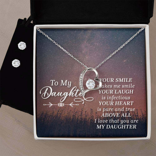 Forever Love Necklace and Clear CZ Earrings Set for Daughter in Gift Box