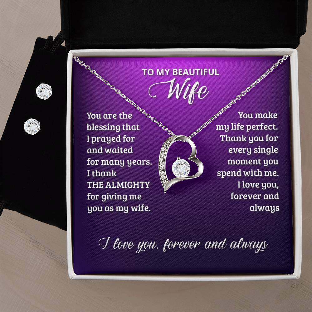 JewelryForever Love Necklace + Clear CZ Earrings WifeGive your loved one a gift that will make their heart swell! The Forever Love Necklace and Cubic Zirconia Earring Set is sure to do the trick.  This necklace and earForever Love Necklace + Clear CZ Earrings Wife