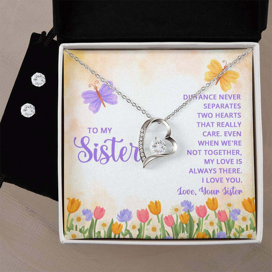 JewelryForever Love Necklace + Clear CZ Earrings SisterGive your loved one a gift that will make their heart swell! The Forever Love Necklace and Cubic Zirconia Earring Set is sure to do the trick.  This necklace and earForever Love Necklace + Clear CZ Earrings Sister