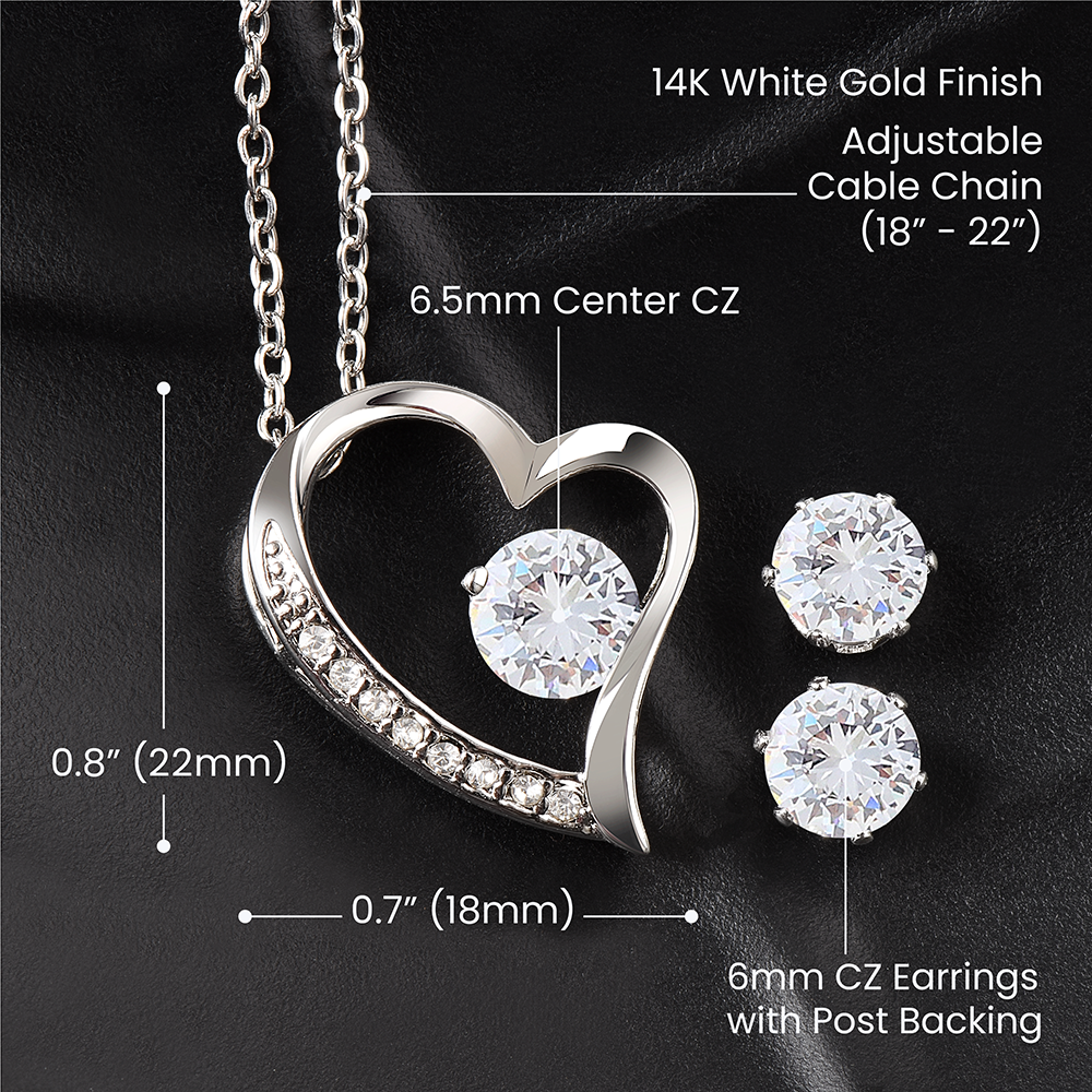 JewelryForever Love Necklace + Clear CZ Earrings LoveGive your loved one a gift that will make their heart swell! The Forever Love Necklace and Cubic Zirconia Earring Set is sure to do the trick.  This necklace and earForever Love Necklace + Clear CZ Earrings Love