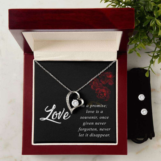 JewelryForever Love Necklace + Clear CZ Earrings LoveGive your loved one a gift that will make their heart swell! The Forever Love Necklace and Cubic Zirconia Earring Set is sure to do the trick.  This necklace and earForever Love Necklace + Clear CZ Earrings Love