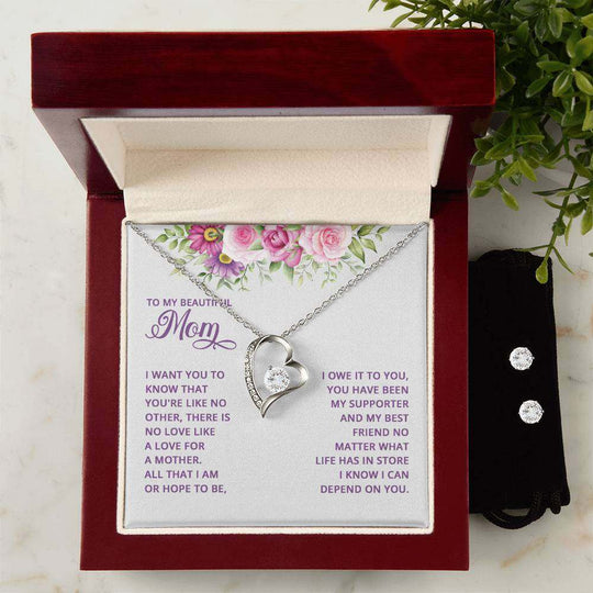 JewelryForever Love Necklace + Clear CZ Earrings MomGive your loved one a gift that will make their heart swell! The Forever Love Necklace and Cubic Zirconia Earring Set is sure to do the trick.  This necklace and earForever Love Necklace + Clear CZ Earrings Mom