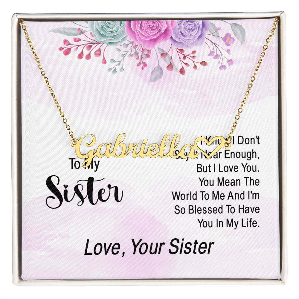 JewelryName Necklace + Heart Character SisterA thoughtful, custom gift is the perfect way to show your appreciation for your loved one! Our Personalized Heart Name Necklace is a chic and stylish accessory that Name Necklace Heart Character Sister