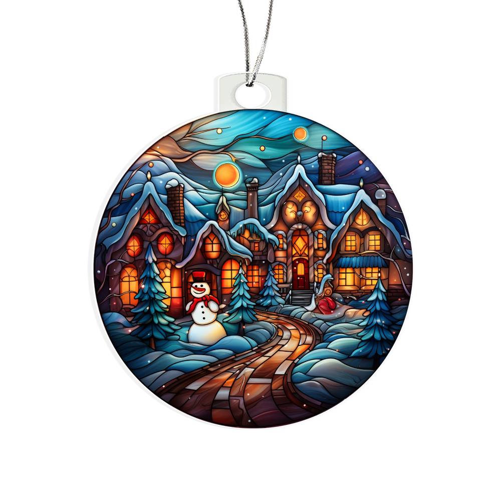 Acrylic Ornament Towns Frosty with vibrant winter village design, ideal for gifting, 3.9"x3.74", premium acrylic.