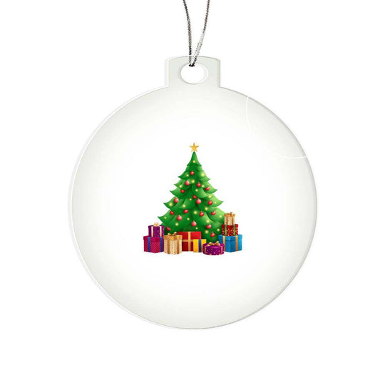 Christmas tree ornament with colorful presents, festive holiday decor centerpiece.