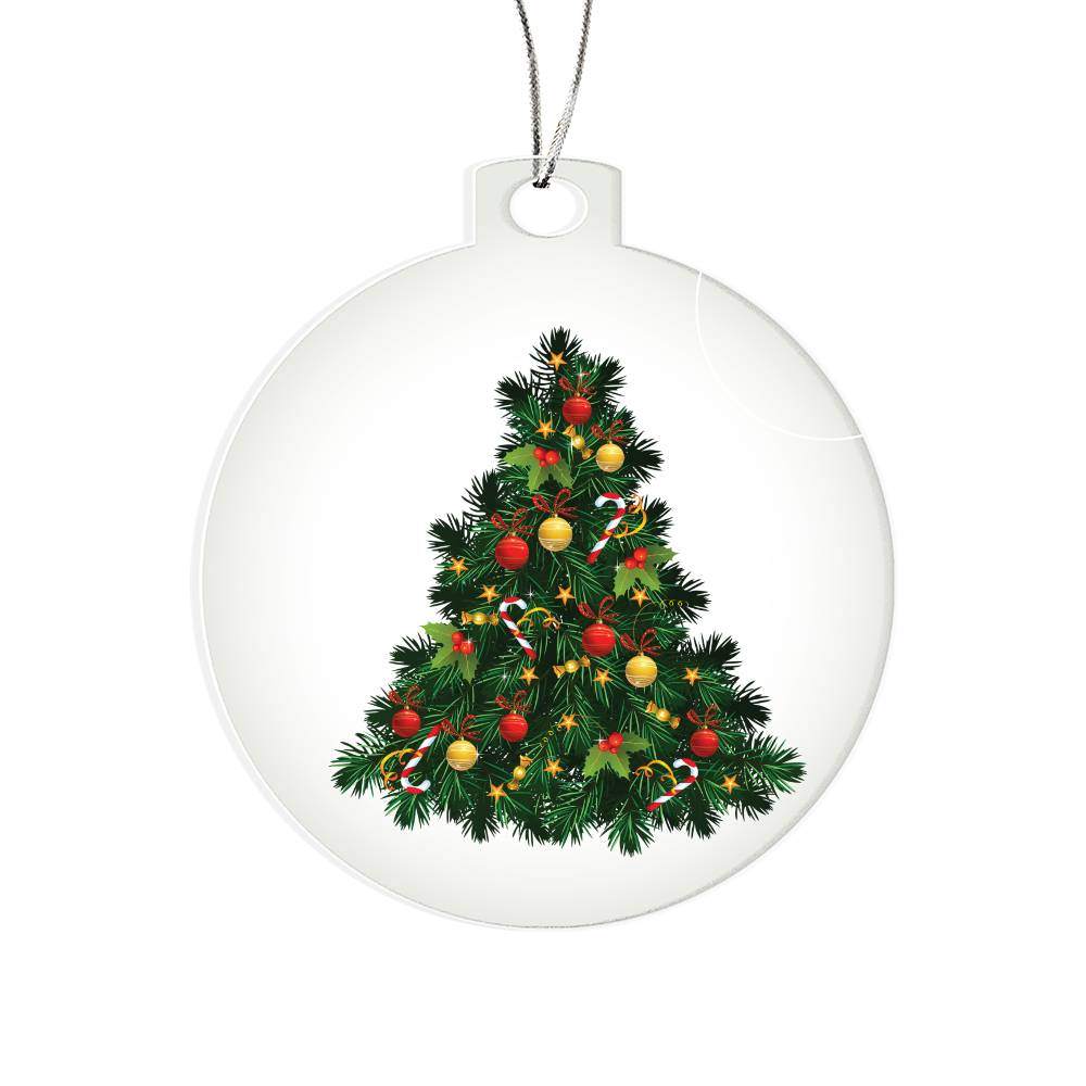 Christmas Tree Decorated ornament crafted from acrylic, perfect for festive home decor and personalized gift ideas.