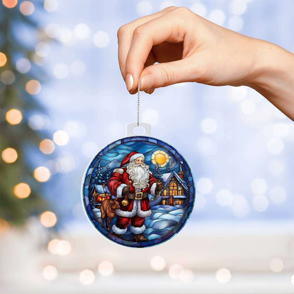 Acrylic Ornament Santa and Cabin