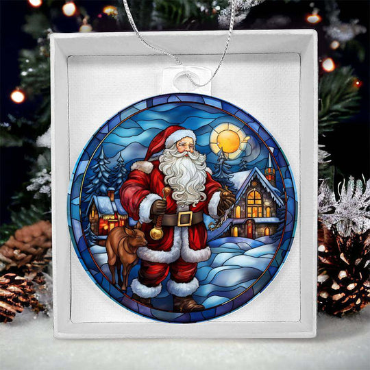 Acrylic Ornament Santa and Cabin