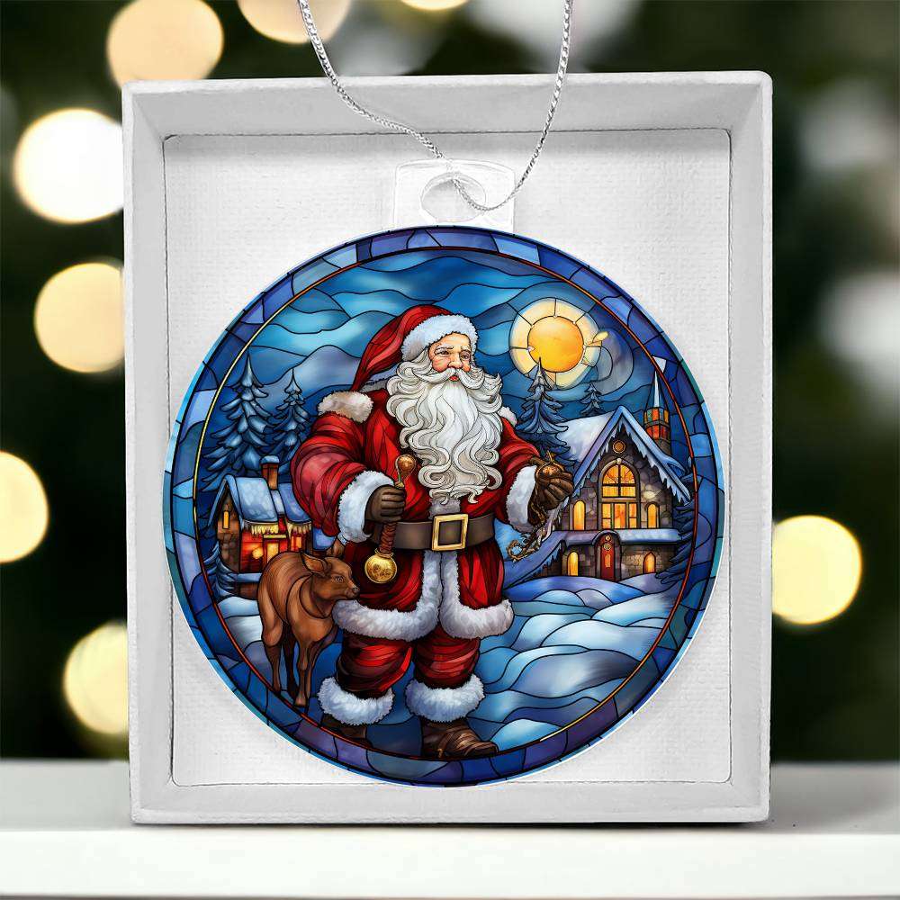 Acrylic Ornament Santa and Cabin