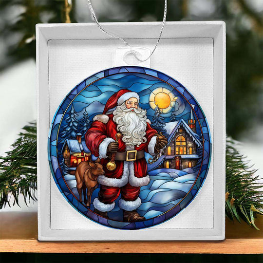 Acrylic Ornament Santa and Cabin