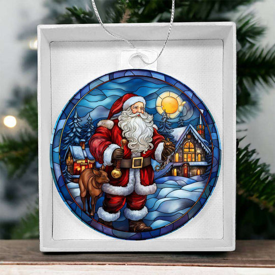 Acrylic Ornament Santa and Cabin