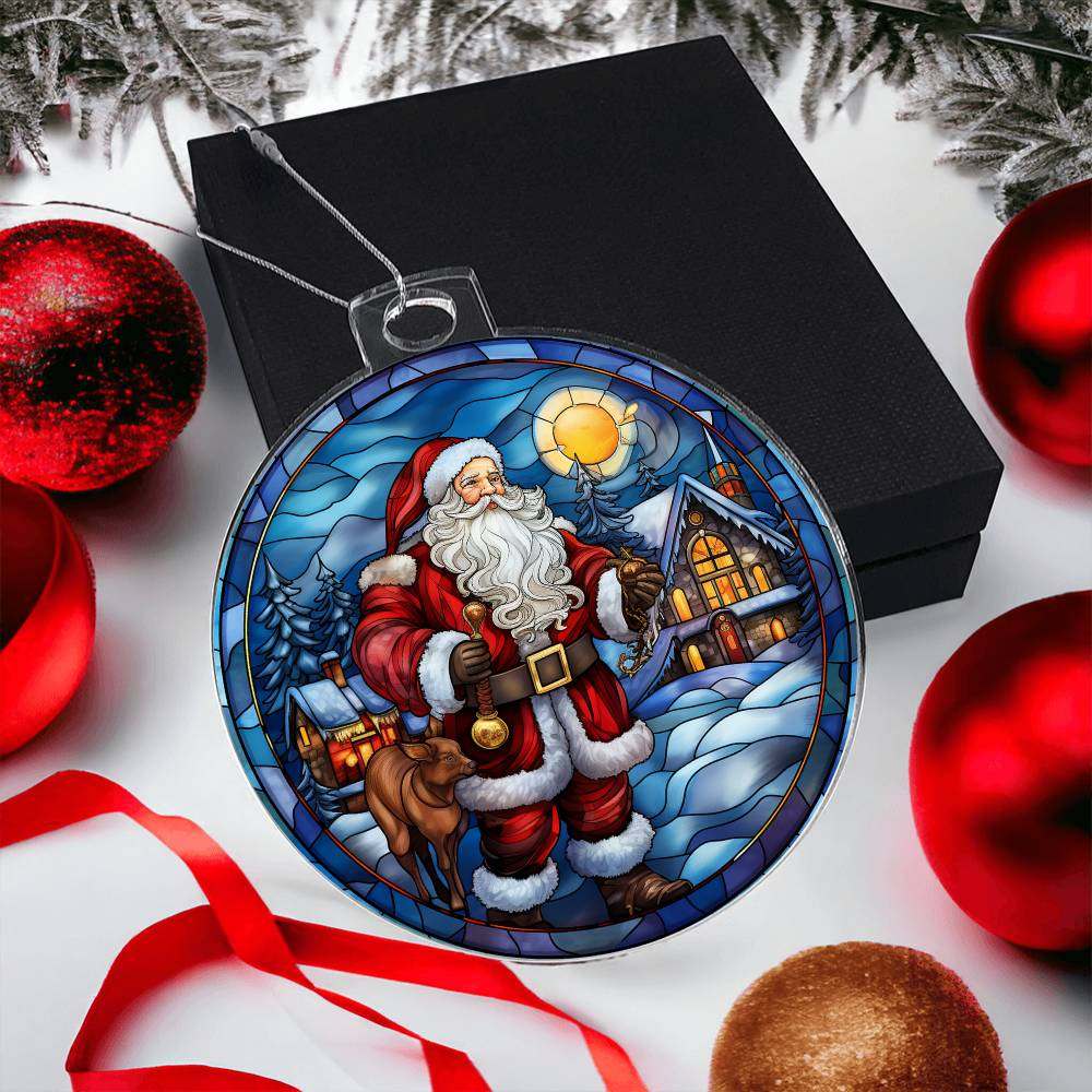 Acrylic Ornament Santa and Cabin