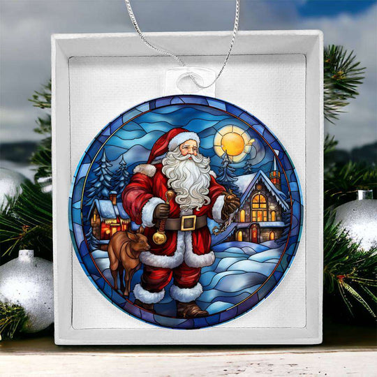 Acrylic Ornament Santa and Cabin