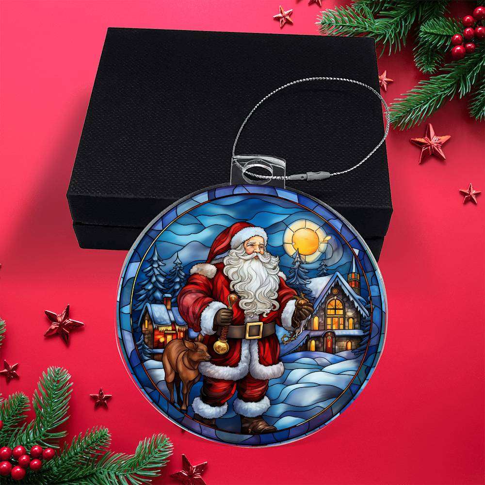 Acrylic Ornament Santa and Cabin