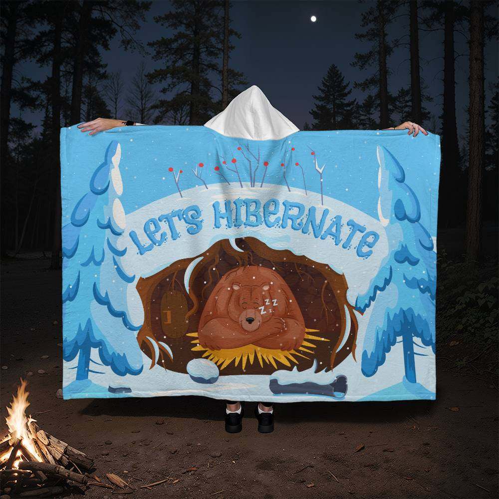 Hooded Sherpa Fleece Blanket Let's Hibernate