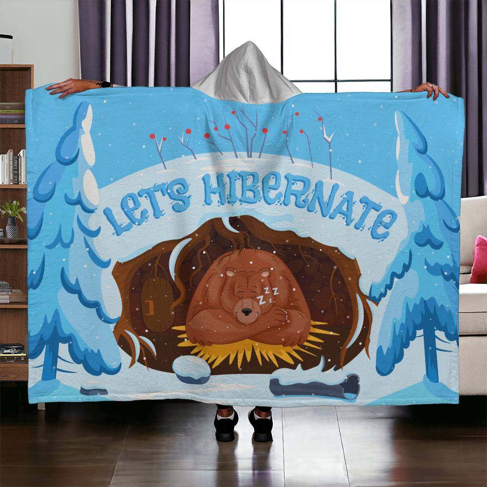 Hooded Sherpa Fleece Blanket Let's Hibernate