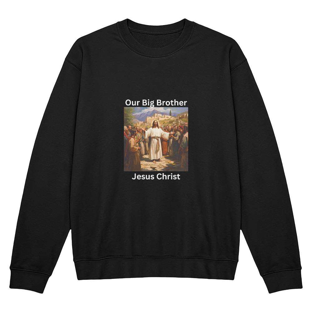 Big Brother WL black crewneck sweatshirt with Jesus graphic design, Bella + Canvas 3945, unisex fit.