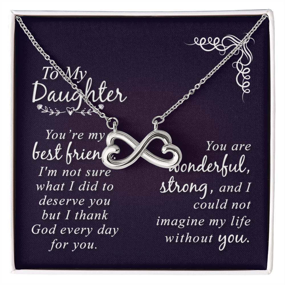 Endless Love Necklace Daughter in heart-shaped infinity design with gift box.