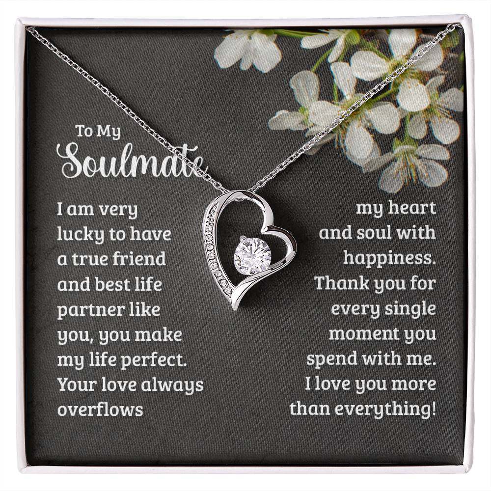 Forever Love Necklace Soulmate with CZ crystal heart pendant in gift box.