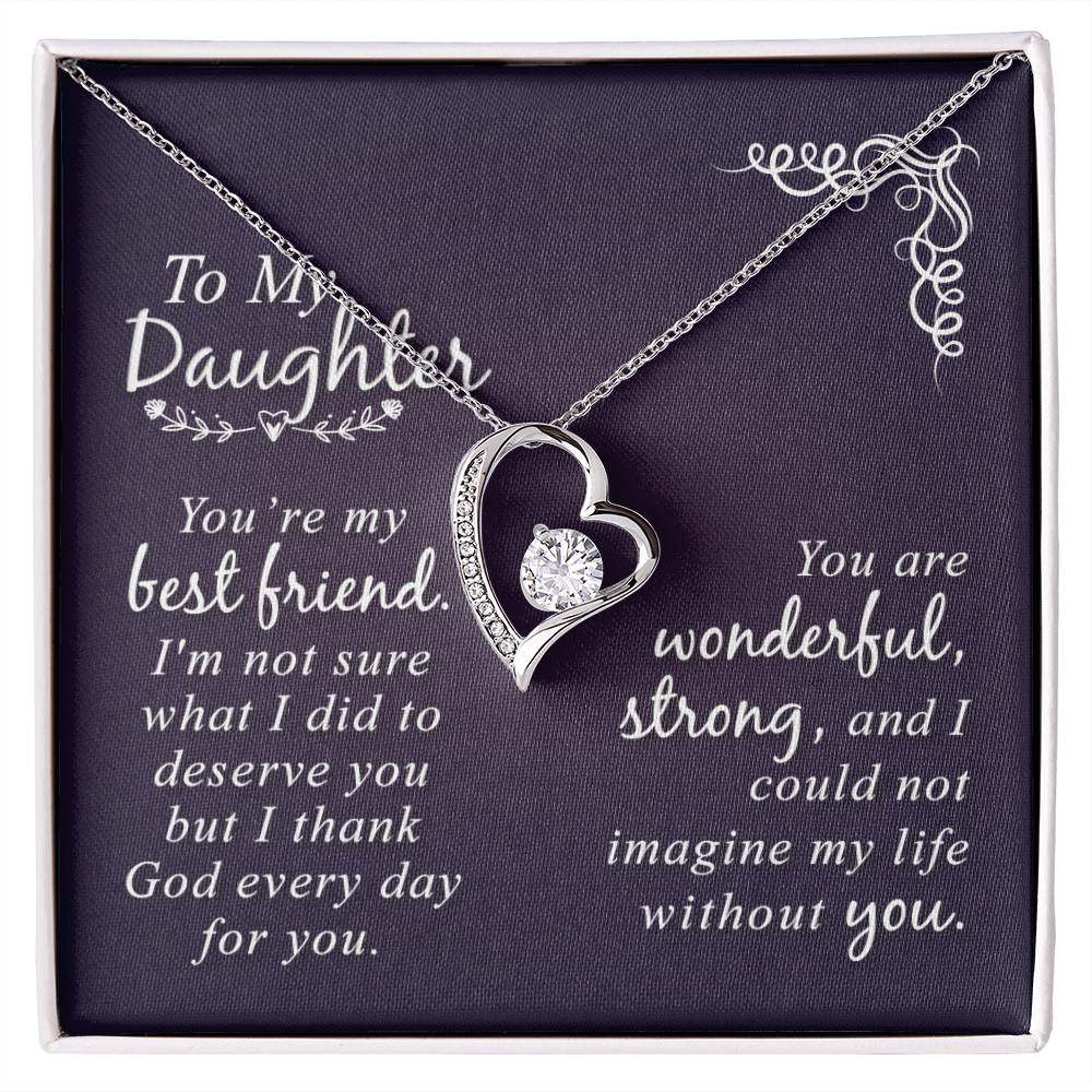 Forever Love Necklace Daughter with heart pendant and CZ crystal in gift box