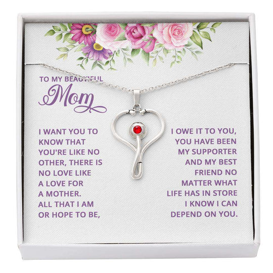 HeartScope Necklace Mom with Swarovski crystal in gift box and heartfelt message.