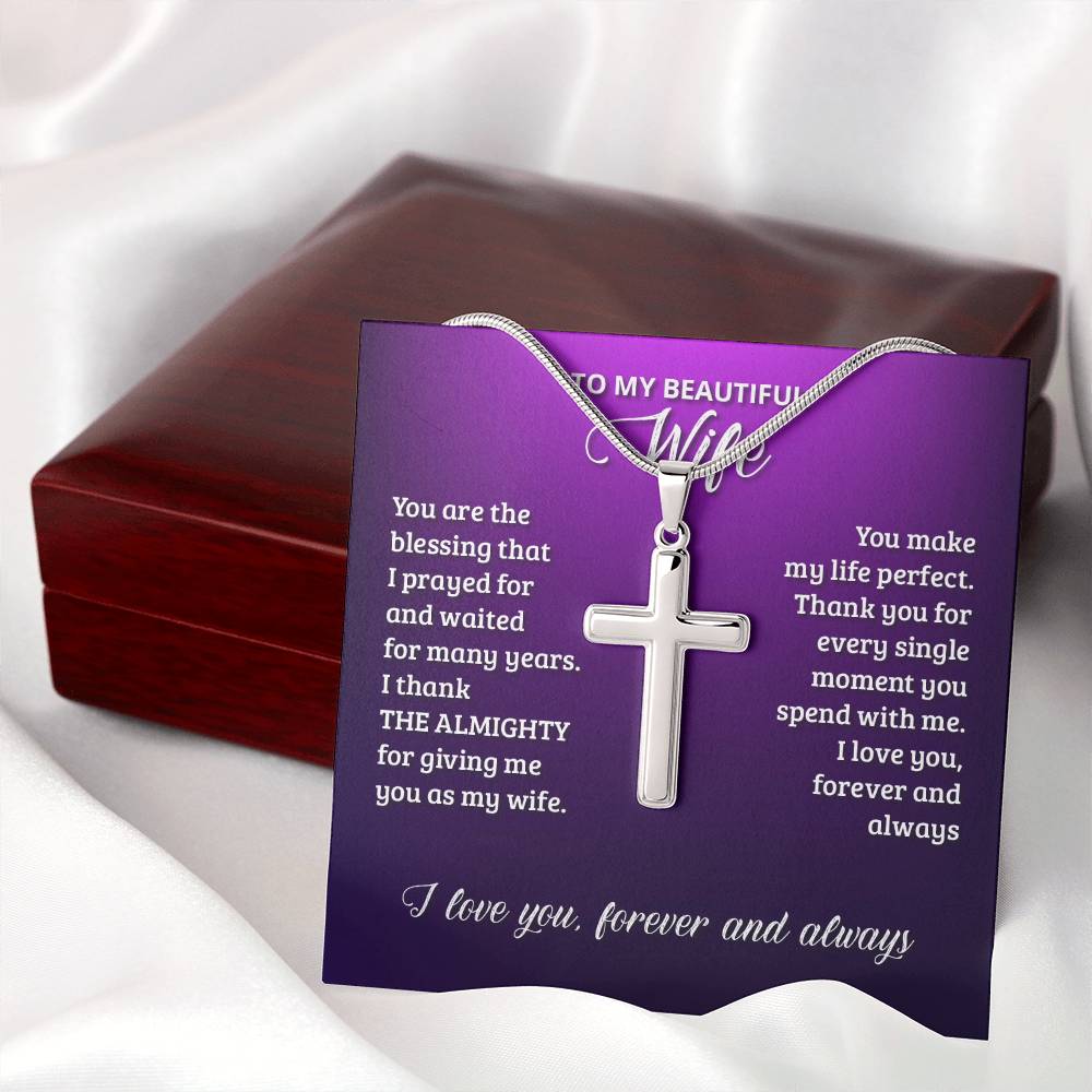 NecklesStainless Cross WifeWear your faith proudly with this stunning artisan-crafted Stainless Steel Cross Necklace. Perfect for special occasions or everyday wear, our Cross Necklace is a woStainless Cross Wife